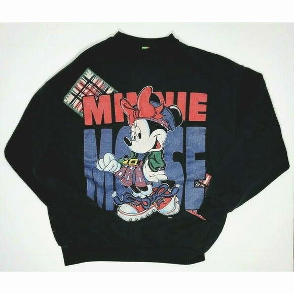 Mickey Unlimited Tops - VTG 90s XL Minnie Mouse Faded Black LS Sweatshirt